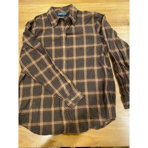 Ralph Lauren Polo Mens Large Brown Long Sleeve Snap Button Down Plaid